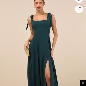 Lulu’s Emerald Green Formal Square Neck Maxi Dress, Bridesmaid, Wedding, Gala